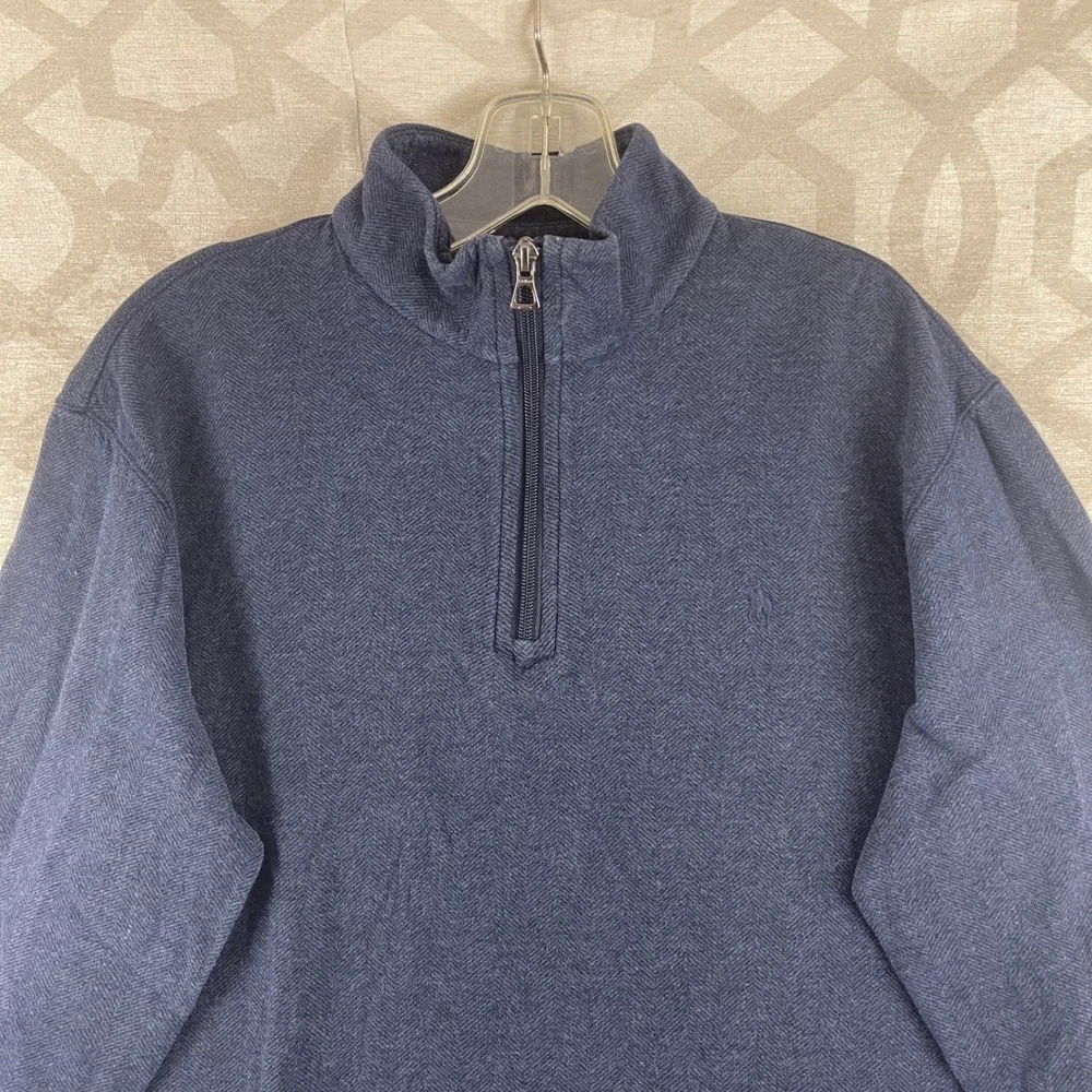 Polo Ralph Lauren Mens Medium Navy Blue Herringbone Quarter Zip Pullover Sweater